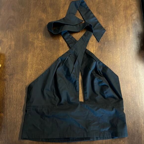 EXPRESS Black Halter Smocked Back Crop Top Medium - Picture 1 of 5